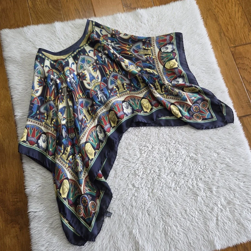 PIERANGELO MASCIADRI 100% Silk Poncho Scarf Egyptian Motif Made in Italy